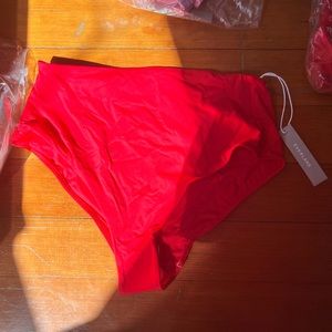 New, unworn Everlane high-rise hipster swim bottom (small, bright red)